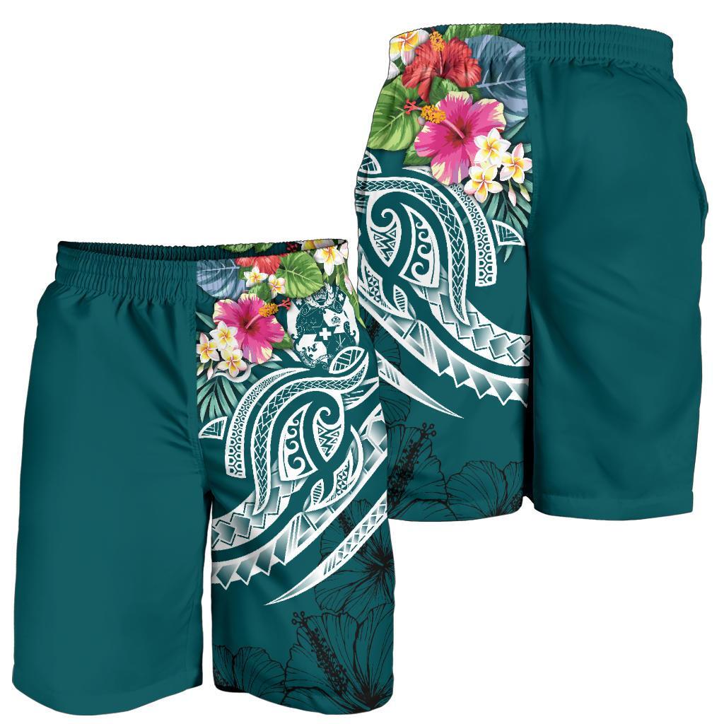 Tonga Polynesian Men's Short - Summer Plumeria (Turquoise) - Polynesian Pride