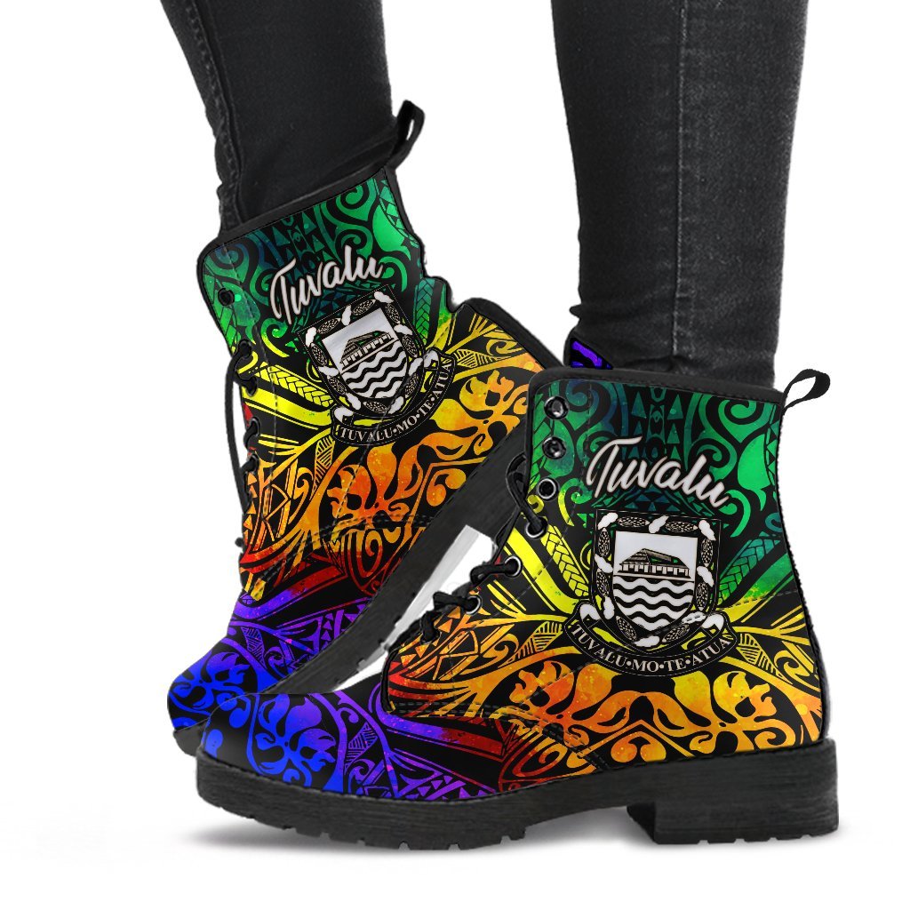 Tuvalu Learther Boots - Rainbow Polynesian Pattern - Polynesian Pride