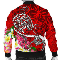 Polynesian Men's Bomber Jacket - Turtle Plumeria Red Color - Polynesian Pride