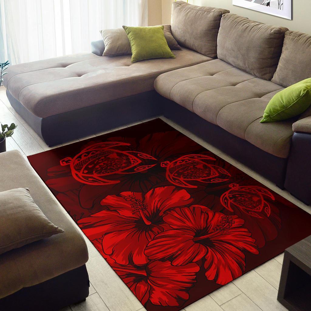 Hawaiian Map Hibiscus Flowers Vintage Polynesian Rug AH - Polynesian Pride