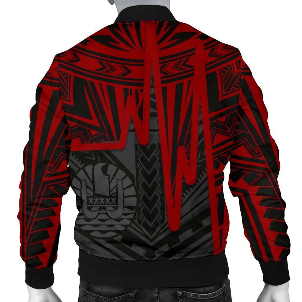 Tahiti Men's Bomber Jacket - Tahiti Seal In Heartbeat Patterns Style (Red) - Polynesian Pride