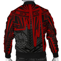 Tahiti Men's Bomber Jacket - Tahiti Seal In Heartbeat Patterns Style (Red) - Polynesian Pride