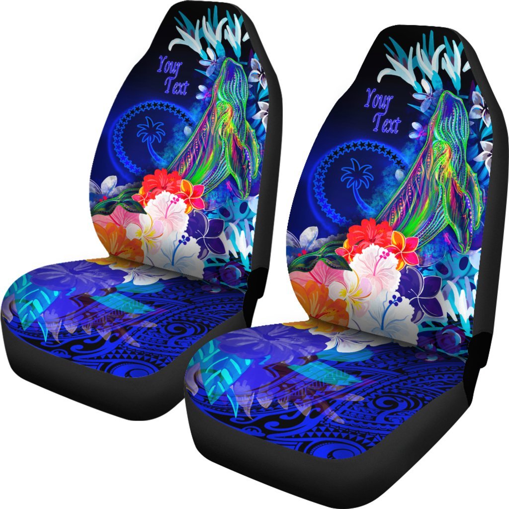 Custom Personalised Chuuk Car Set Covers - Humpback Whale with Tropical Flowers (Blue) - Polynesian Pride