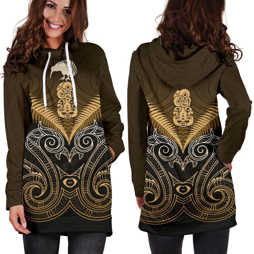 Maori Manaia New Zealand Hoodie Dress Gold - Polynesian Pride