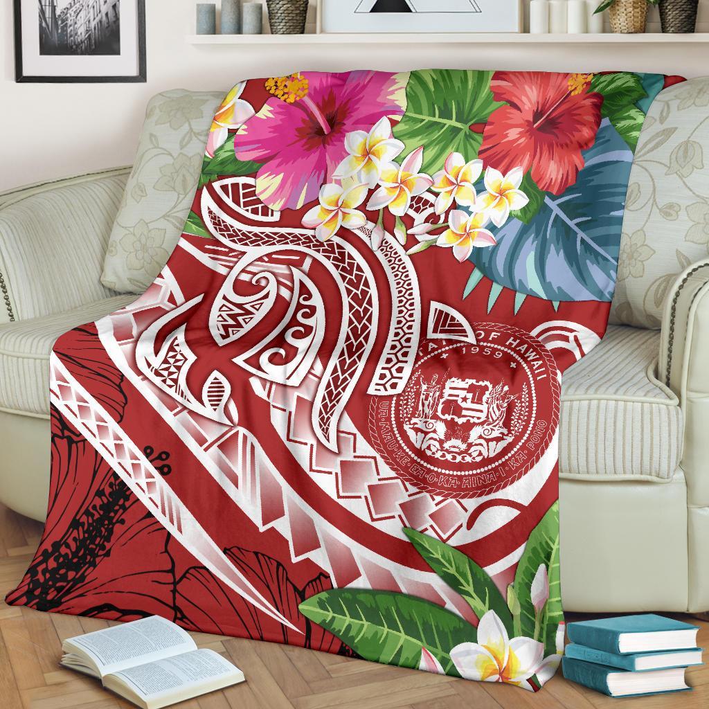 Polynesian Hawaii Premium Blanket - Summer Plumeria (Red) - Polynesian Pride