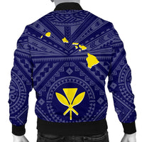 Hawaii Men's Bomber Jacket - Hawaii Kanaka Maoli And Map ( Blue) - Polynesian Pride