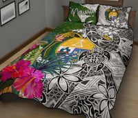 Nauru Quilt Bed Set White - Turtle Plumeria Banana Leaf Crest - Polynesian Pride