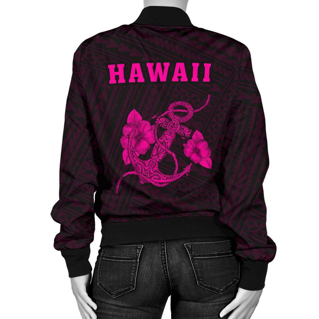 Hawaii Kakau Polynesian Anchor Women's Bomber Jacket - Pink - Polynesian Pride