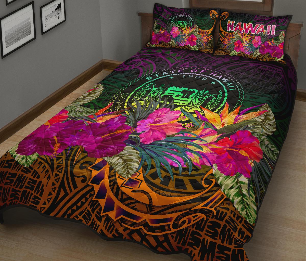 Polynesian Hawaii Quilt Bed Set - Summer Hibiscus - Polynesian Pride