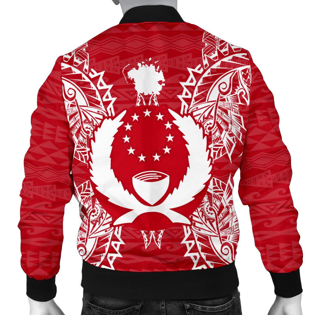 Pohnpei Polynesian Men's Bomber Jacket Map Red White - Polynesian Pride
