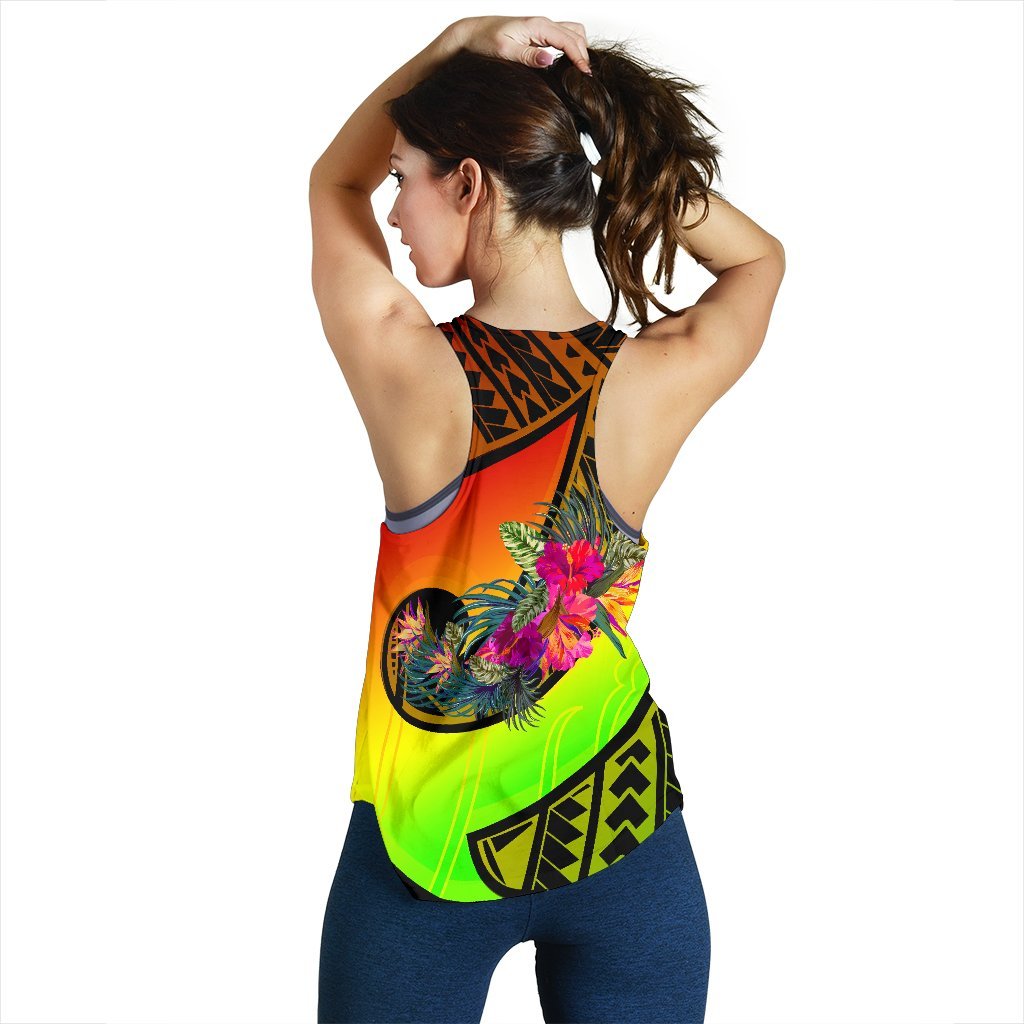 Papua New Guinea Women's Racerback Tank - Polynesian Hook And Hibiscus (Reggae) - Polynesian Pride
