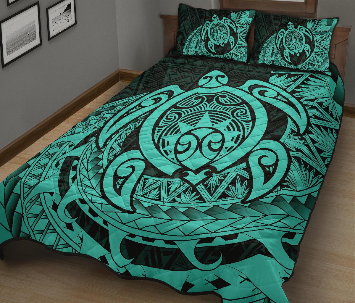 Hawaii Polynesian Turtle Quilt Bed Set - Turquoise - Polynesian Pride
