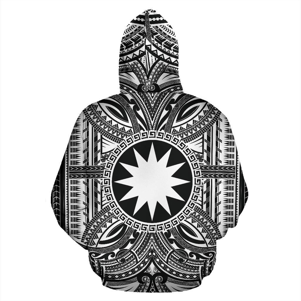 Nauru ll Over Hoodie Nauru Coat of rms Polynesian White Black - Polynesian Pride