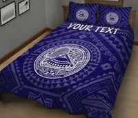 American Samoa Personalised Quilt Bed Set - Seal In Polynesian Tattoo Style ( Blue) - Polynesian Pride