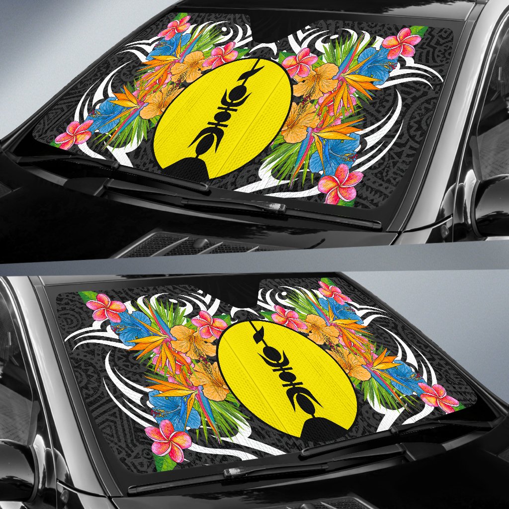 New Caledonia Auto Sun Shades - Coat Of Arms With Tropical Flowers - Polynesian Pride
