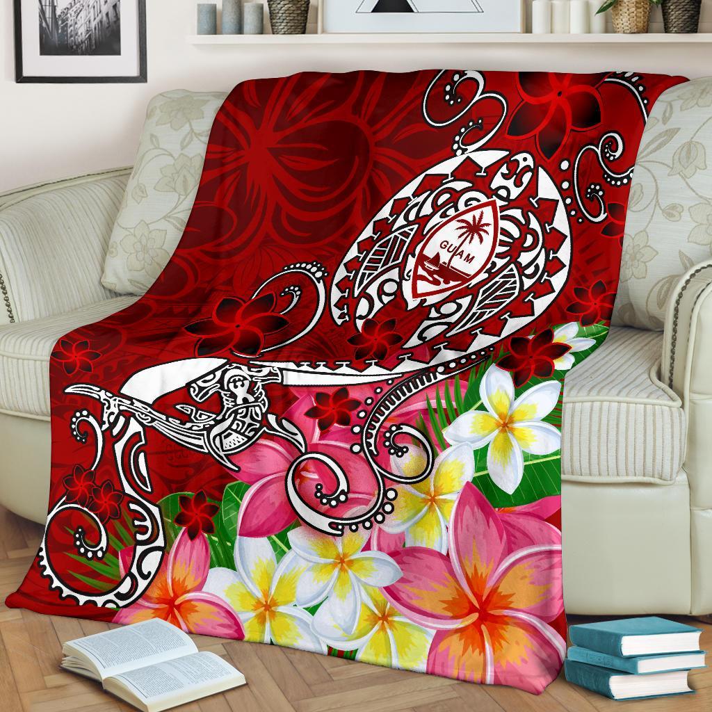 Guam Premium Blanket - Turtle Plumeria (Red) White - Polynesian Pride