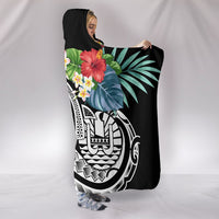Tahiti Polynesian Hooded Blanket - Summer Plumeria (Black) - Polynesian Pride