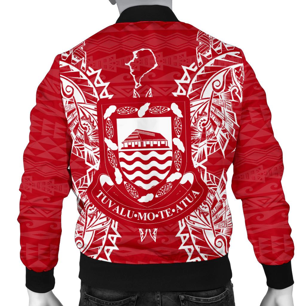 Tuvalu Polynesian Men's Bomber Jacket Map Red White - Polynesian Pride