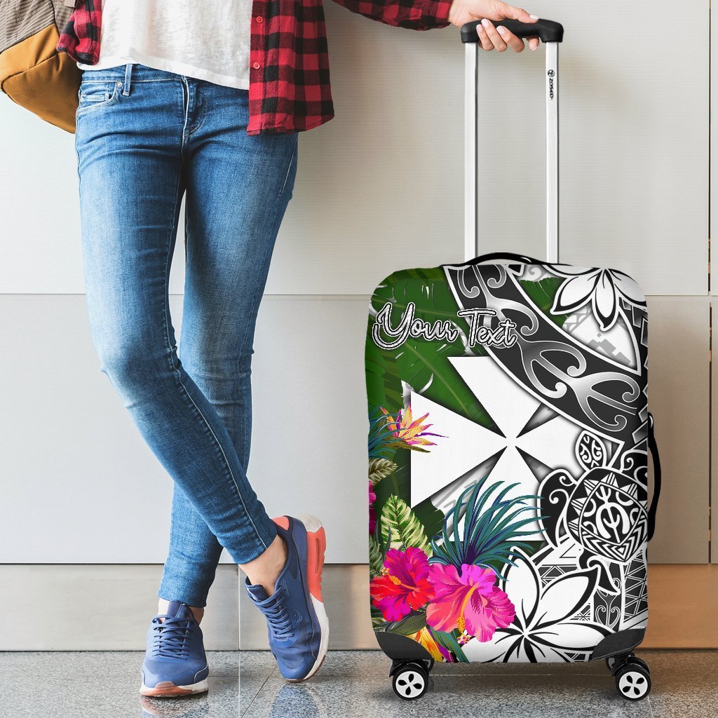Wallis And Futua Custom Personalised Luggage Covers White - Turtle Plumeria Banana Leaf - Polynesian Pride