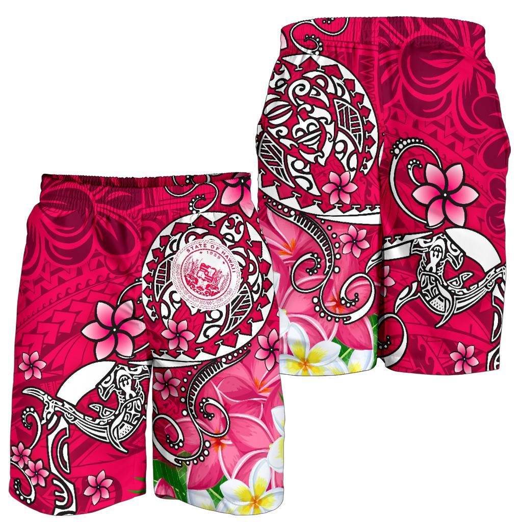 Hawaii Polynesian Men's Shorts - Hawaii Seal With Turtle Plumeria (Pink) - Polynesian Pride