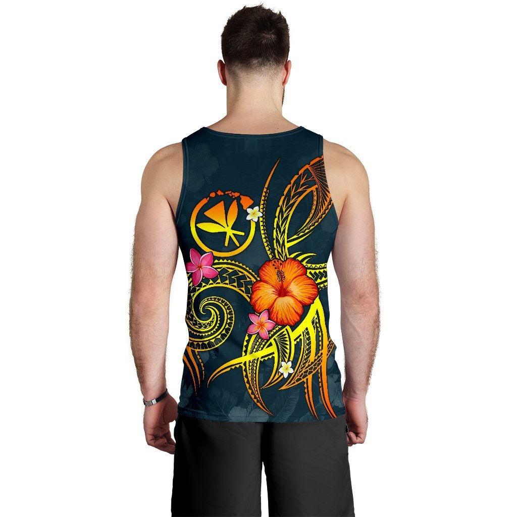Polynesian Hawaii Men's Tank Top - Legend of Kanaka Maoli (Blue) - Polynesian Pride