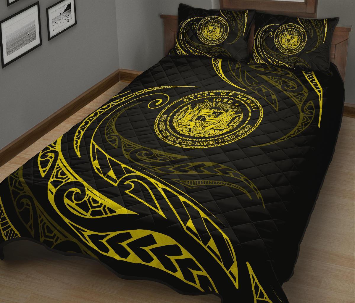 Hawaii Coat Of Arms Quilt Bed Set - Yellow - Frida Style - Polynesian Pride
