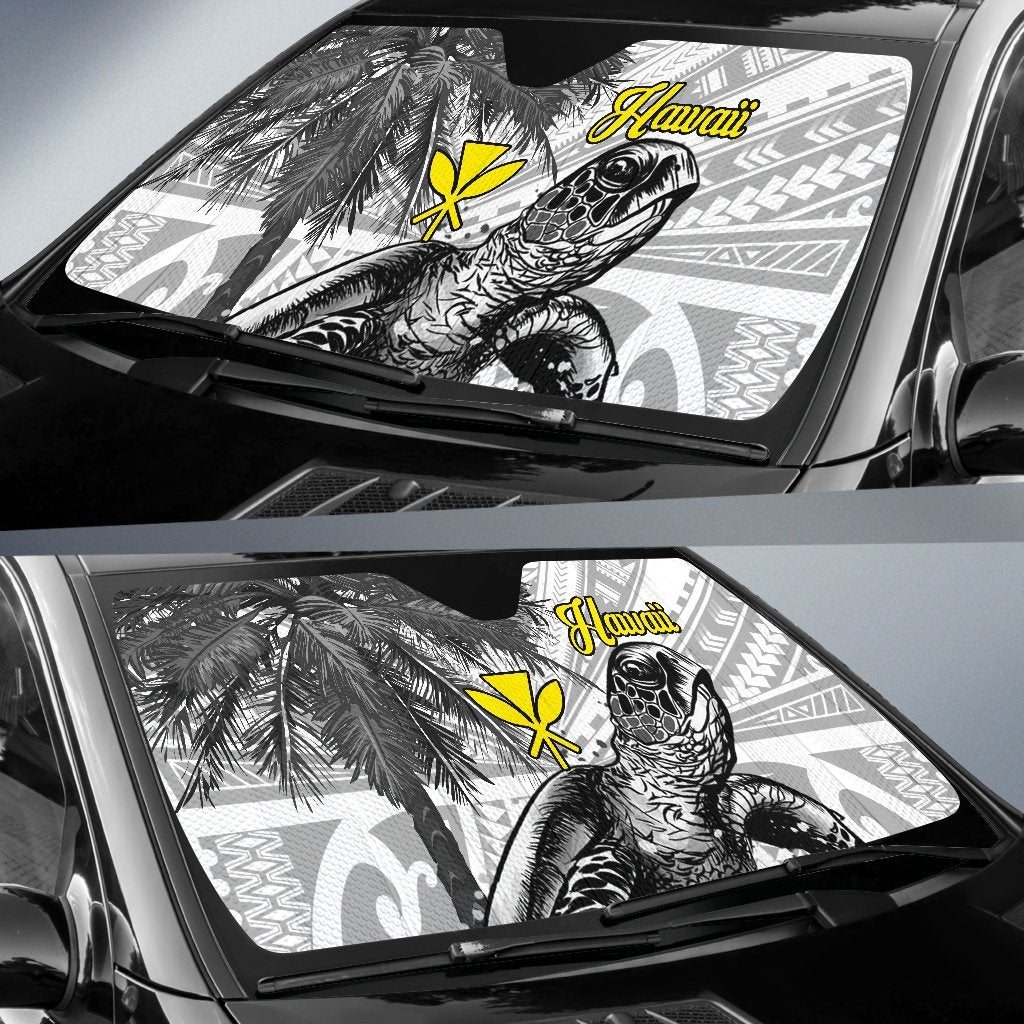 Hawaii Auto Sun Shade - Turtle Palm Tree White - Polynesian Pride
