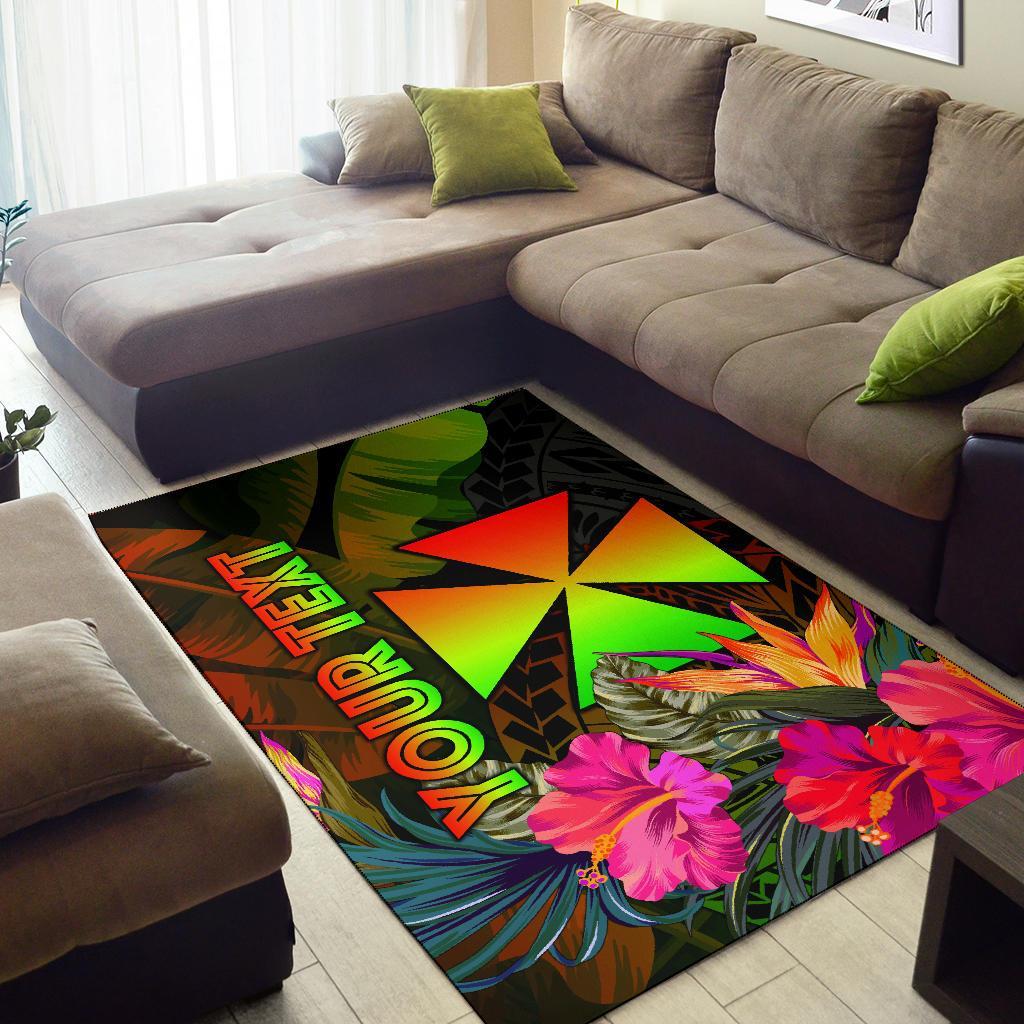 Wallis and Futuna Polynesian Personalised Area Rug - Hibiscus and Banana Leaves - Polynesian Pride
