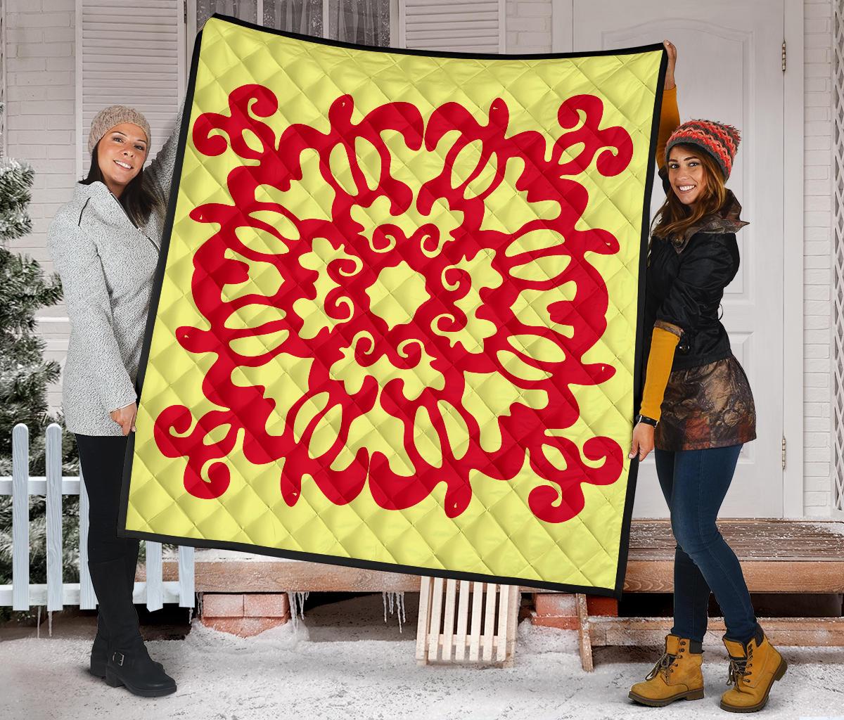 Hawaiian Quilt Turtle Pattern New Yellow Premium Quilt - Skin Style - AH - Polynesian Pride