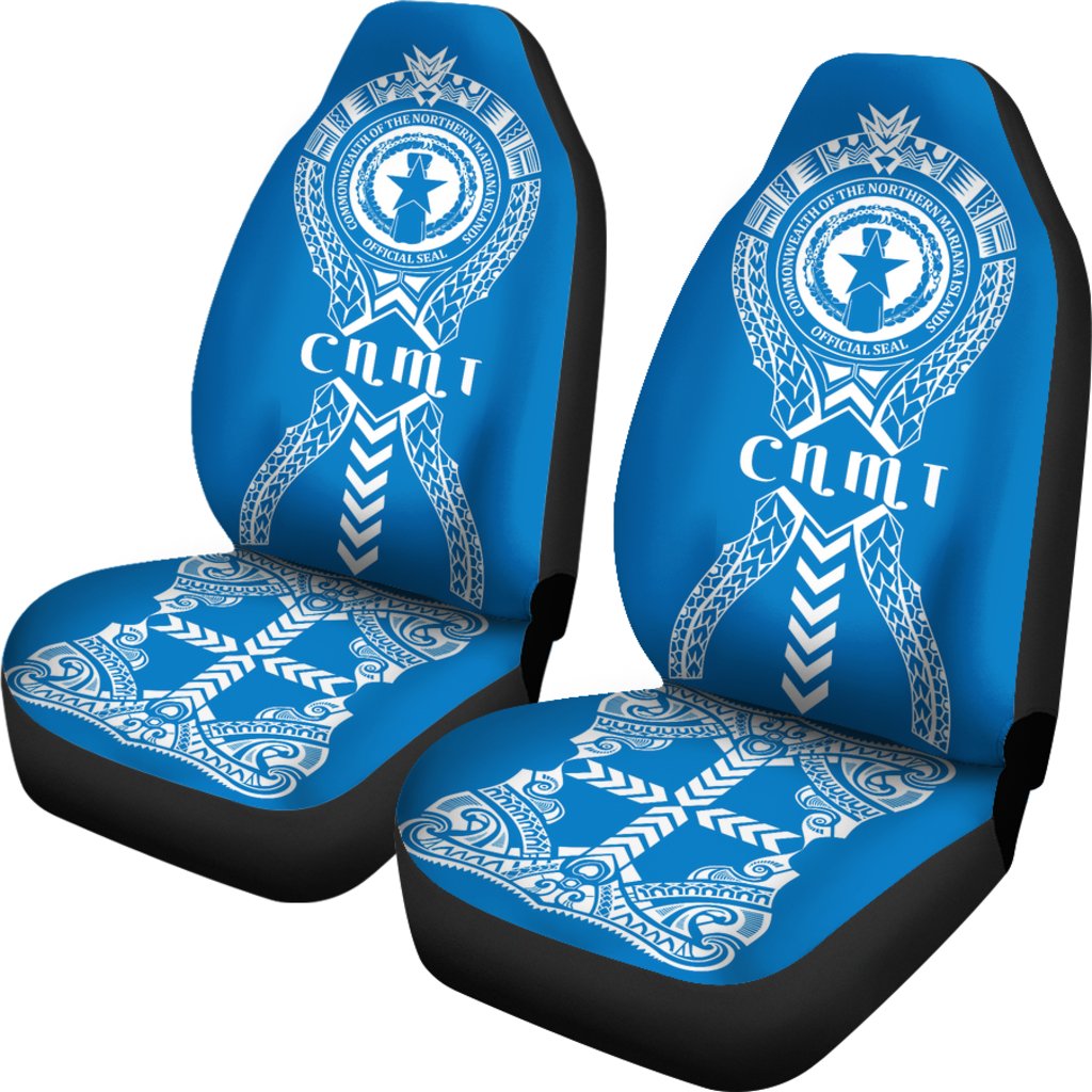 Northern Mariana Islands Car Seat Covers - C N M I Seal Micronesian Tribal Blue - Polynesian Pride