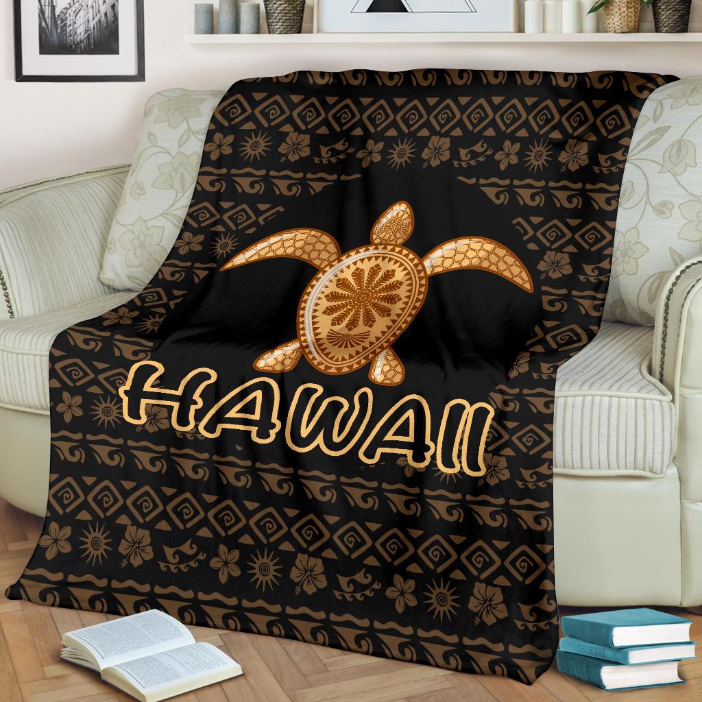 Hawaii Turtle Golden Premium Blankets - Polynesian Pride