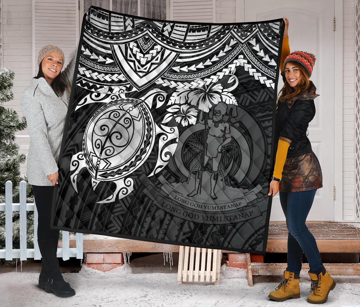 Vanuatu Polynesian Premium Quilt - Vanuatu Coat Of Arms & White Turtle Hibiscus - Polynesian Pride