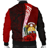 Nauru Polynesian Men's Bomber Jacket - Coat Of Arm With Hibiscus - Polynesian Pride