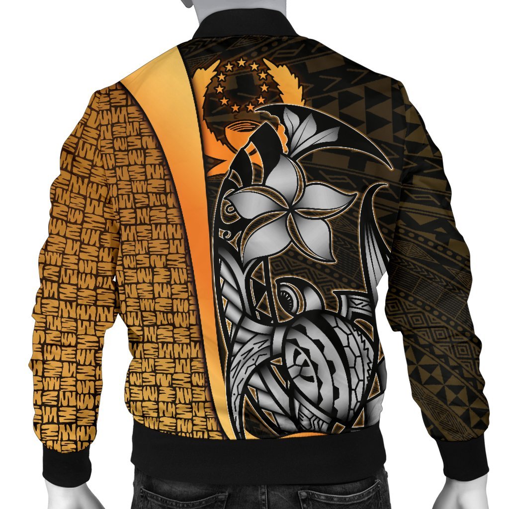 Pohnpei Micronesia Men's Bomber Jackets Gold - Turtle With Hook - Polynesian Pride
