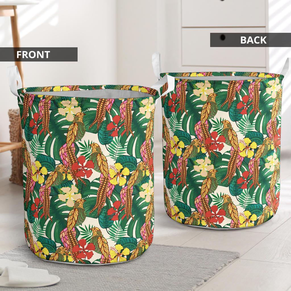 Hawaii Tropical Leaves Flowers And Birds Floral jungle Hawaii Laundry Basket AH - Polynesian Pride