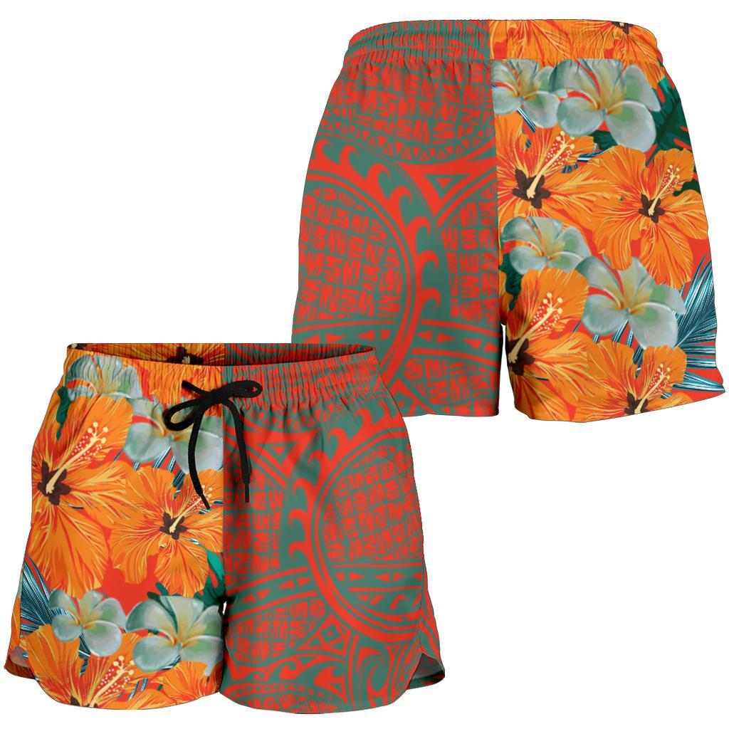 Tropical Polynesian - Hawaiian Women's Shorts - Haka Style Women Orange - Polynesian Pride