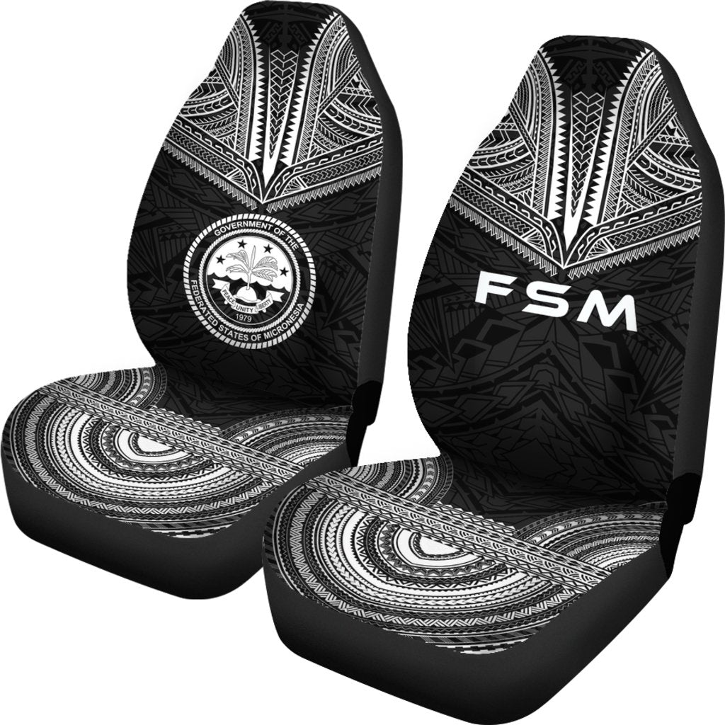 Federated States Of Micronesia Car Seat Cover - F S M Seal Polynesian Chief Tattoo Black Version - Polynesian Pride