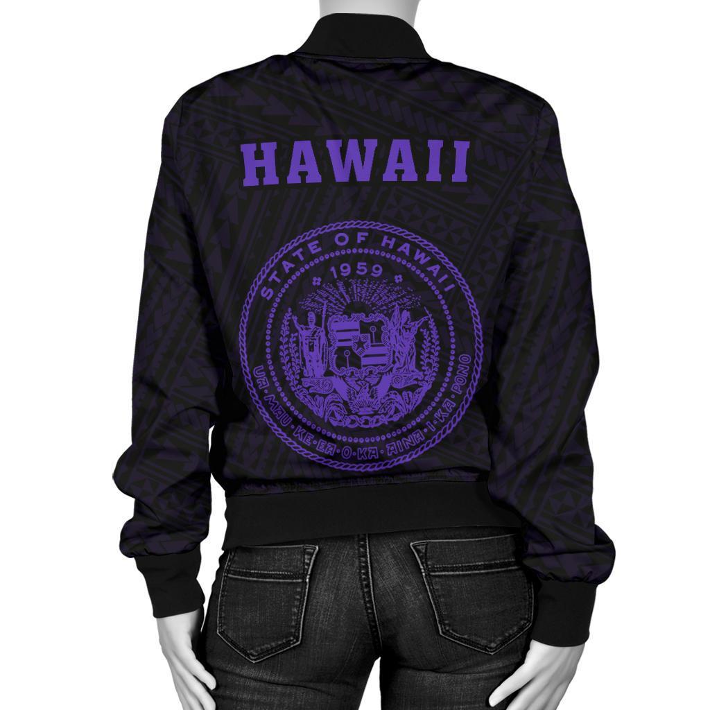 Hawaii Kakau Polynesian Coat Of Arms Women's Bomber Jacket - Purple - Polynesian Pride