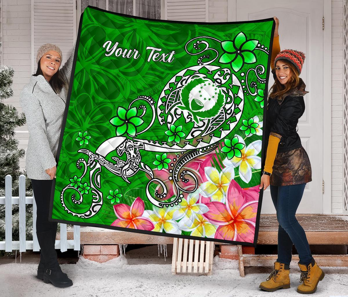 Pohnpei Custom Personalised Premium Quilt - Turtle Plumeria (Green) - Polynesian Pride