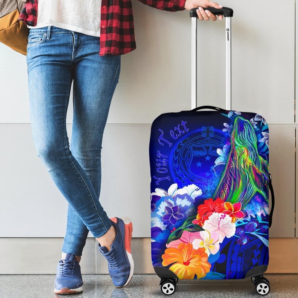 Custom Personalised Samoa Luggage Covers - Humpback Whale with Tropical Flowers (Blue) Blue - Polynesian Pride