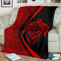 Hawaii Turtle Map Polynesian Premium Blanket - Red - Circle Style - Polynesian Pride