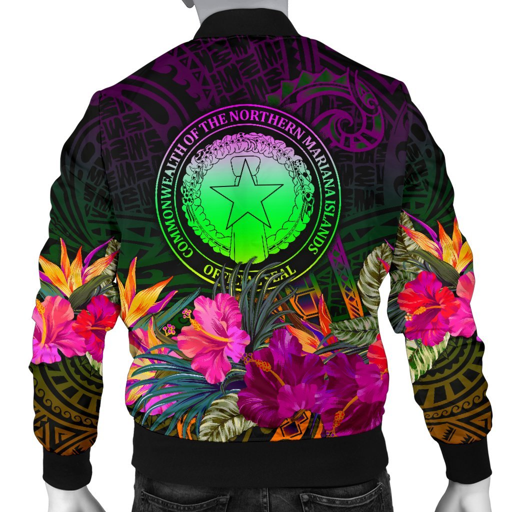 Northern Mariana Islands Polynesian Men's Bomber Jacket - Summer Hibiscus - Polynesian Pride
