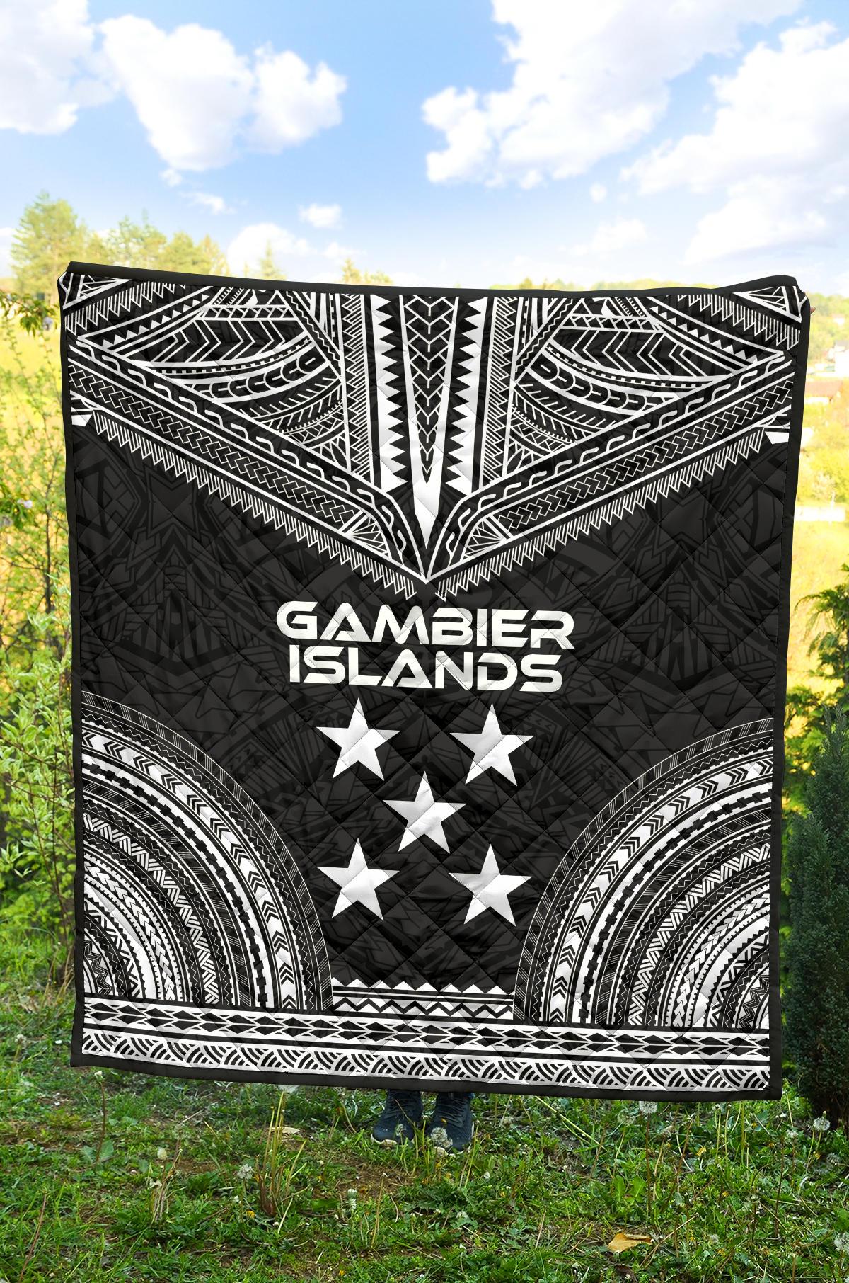 Gambier Islands Premium Quilt - Gambier Islands Flag Polynesian Chief Black Version - Polynesian Pride