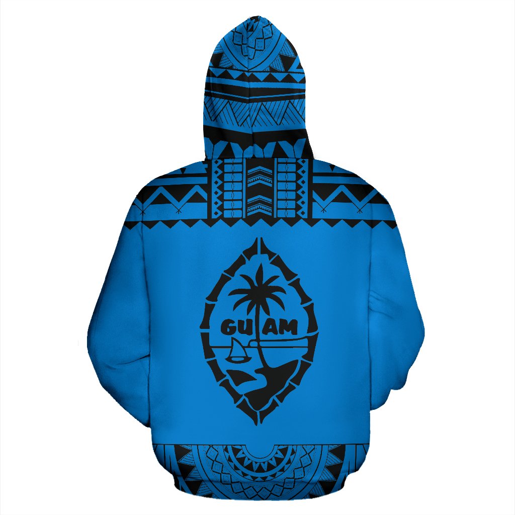 Guam All Over Hoodie Polynesian Blue and Black - Polynesian Pride