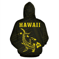 Polynesian Kakau Hammerhead Shark Map of Hawaii Zip Hoodie Yellow - Polynesian Pride