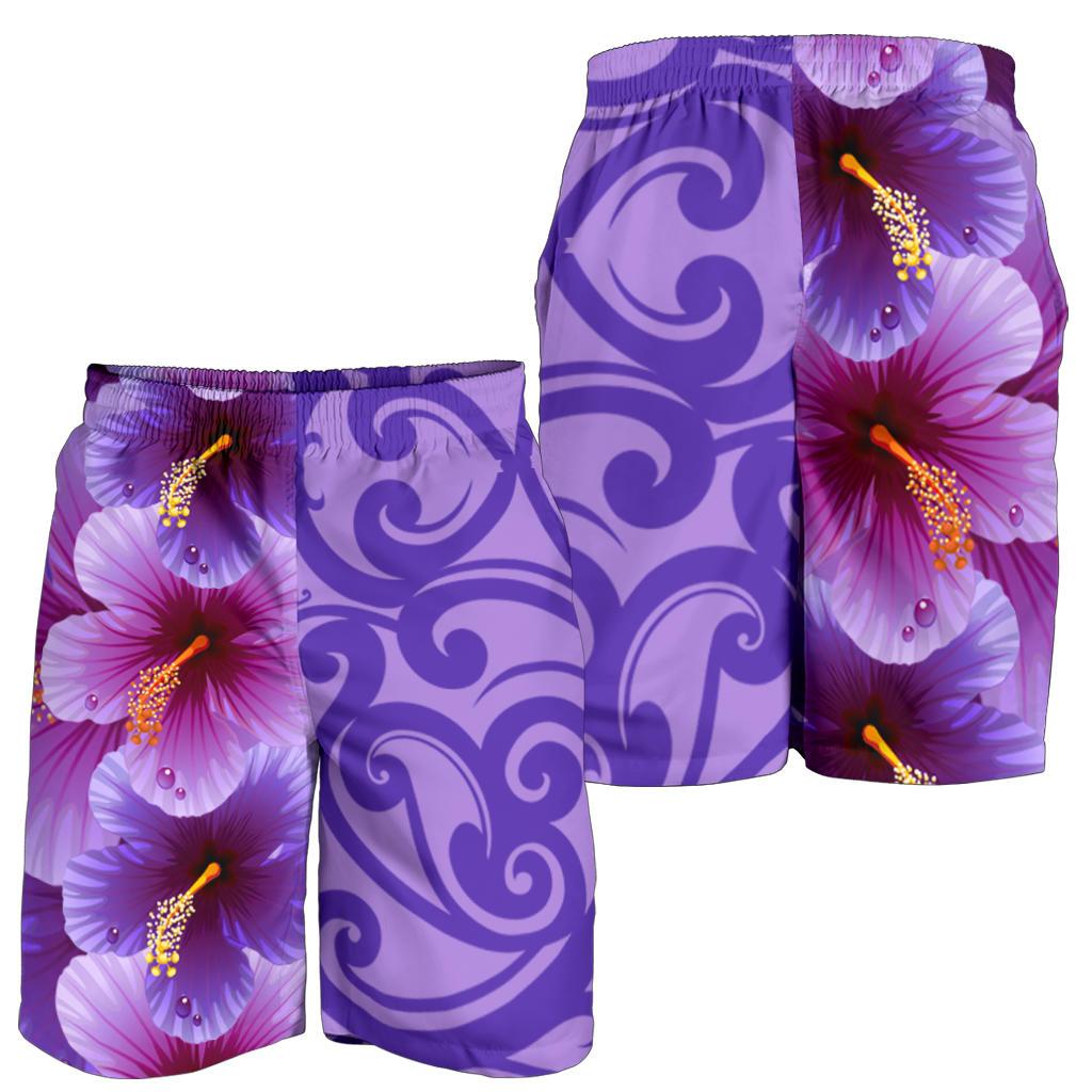 Hawaii Tropical Flower Polynesian Men's Shorts - Curtis Style - Purple Purple - Polynesian Pride