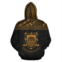 Tuvalu Polynesian Custom Zip up Hoodie Horizontal Gold - Polynesian Pride