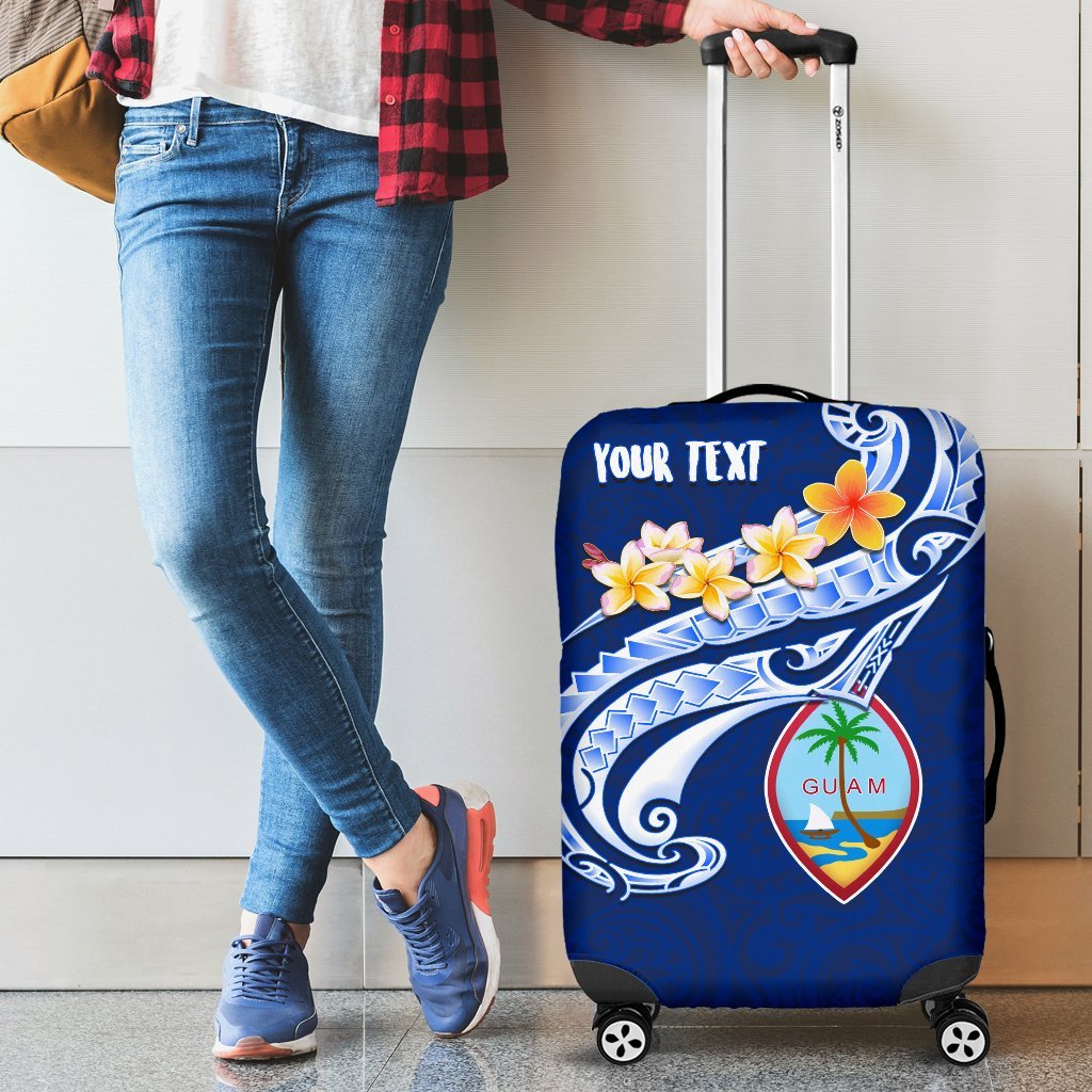 Guam Personalised Luggage Covers - Guam Seal Polynesian Patterns Plumeria (Blue) Blue - Polynesian Pride