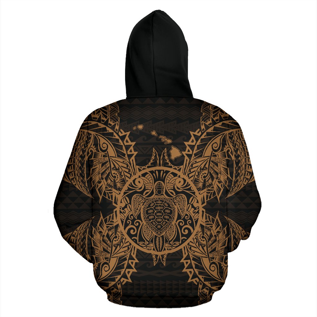 Polynesian Hawaii All Over Zip up Hoodie Turtle Gold - Polynesian Pride