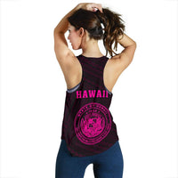 Hawaii Kakau Polynesian Coat Of Arms Women's Racerback Tank - Pink - Polynesian Pride